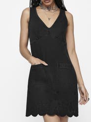 Disturbia Ayr Broderie Denim Pinafore Dress