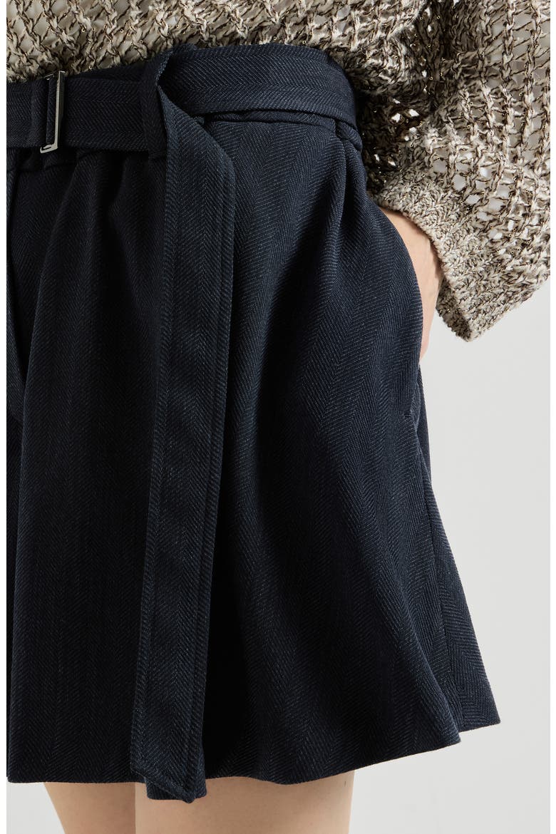 Virgin wool crêpe chevron skirt-pants with monili, Alternate, color, Navy Blue