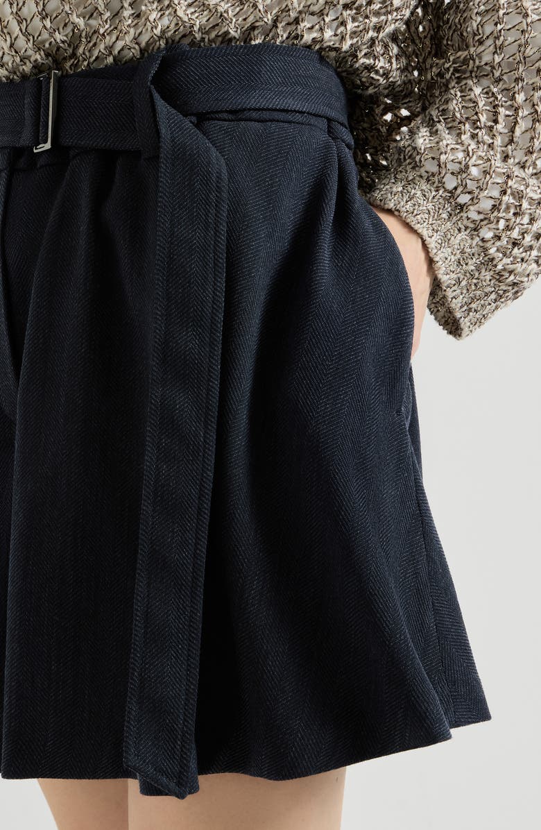 Brunello Cucinelli Crêpe chevron skirt-pants, Alternate, color, Navy Blue