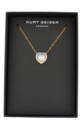 Kurt Geiger London Pavé Crystal Heart Pendant Necklace In Gold