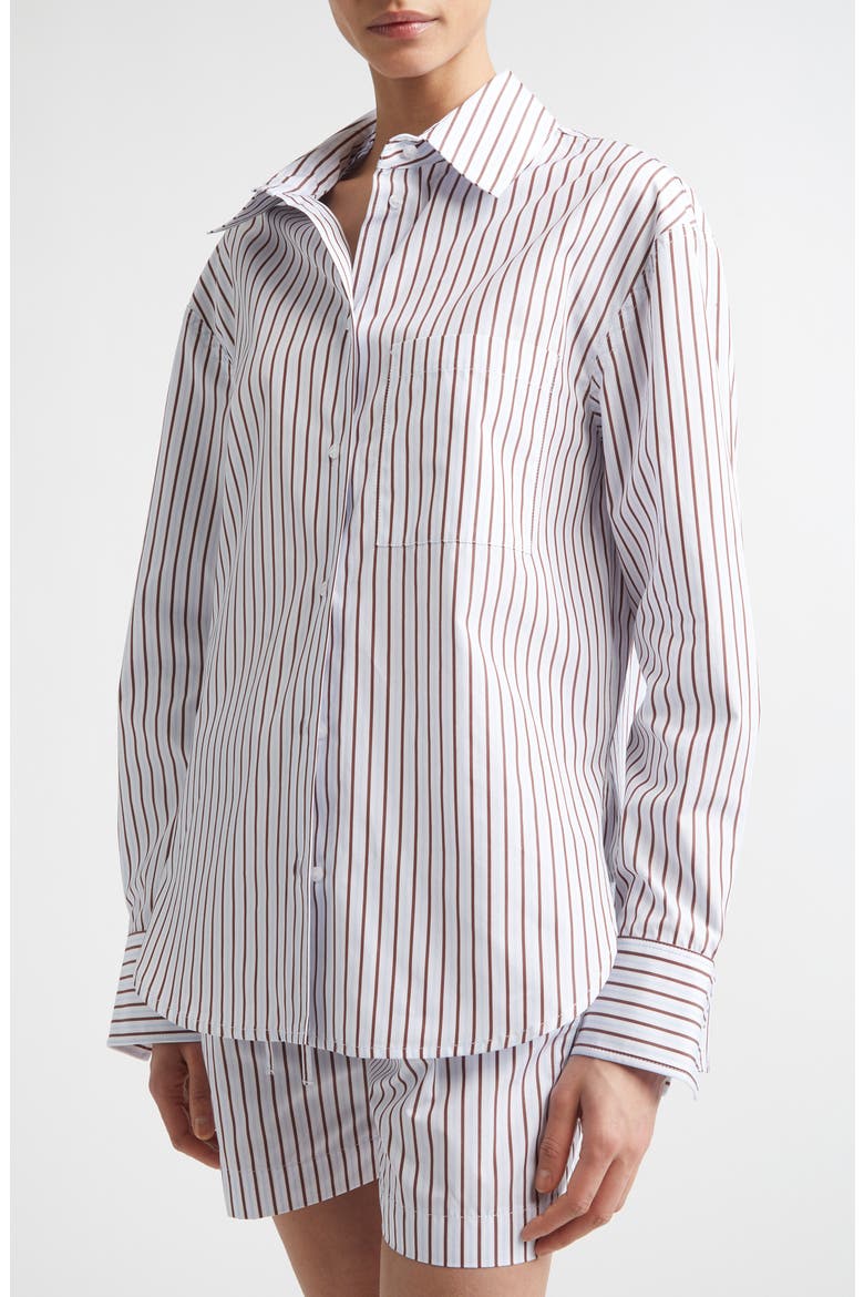 Maud Stripe Oversize Cotton Poplin Button-Up Shirt, Alternate, color, DARK RED/ LIGHT BLUE