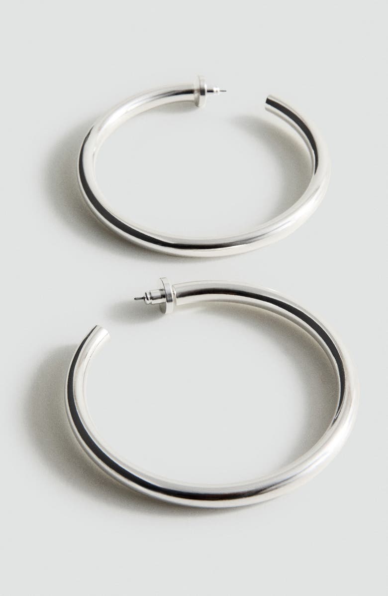MANGO x Kaia Gerber Thick Hoop Earrings, Alternate, color, Silver