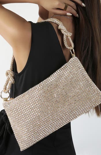 Rhinestone Top Zip Shoulder Bag