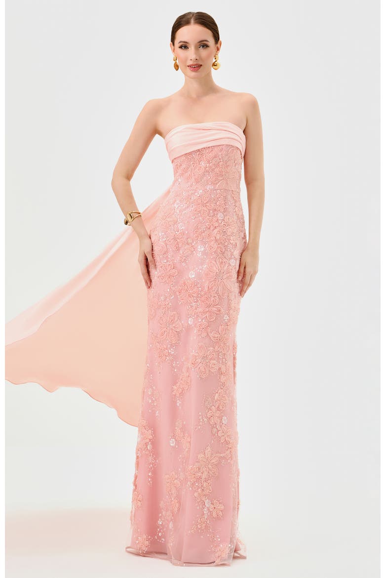 Prim Embellished Sash Gown, Alternate, color, PINK