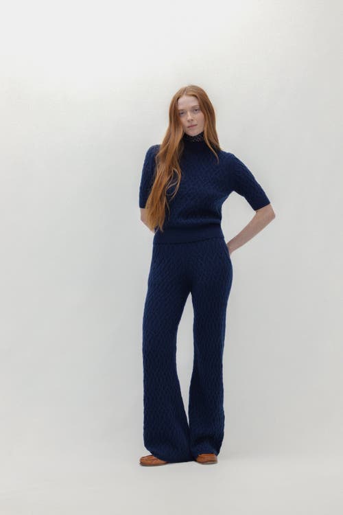 Naked Cashmere Cableknit Mock Neck In Blue