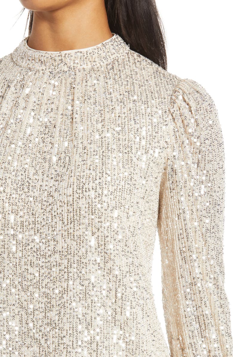 Julia Jordan Sequin Long Sleeve Shift Dress, Alternate, color, Ivory Silver