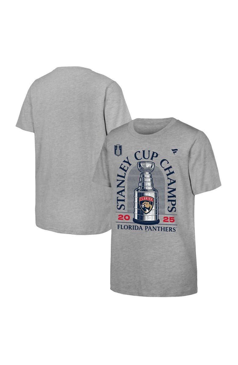 FANATICS Youth Fanatics Heather Gray Florida Panthers 2025 Stanley Cup Champions Locker Room T-Shirt, Main, color, 