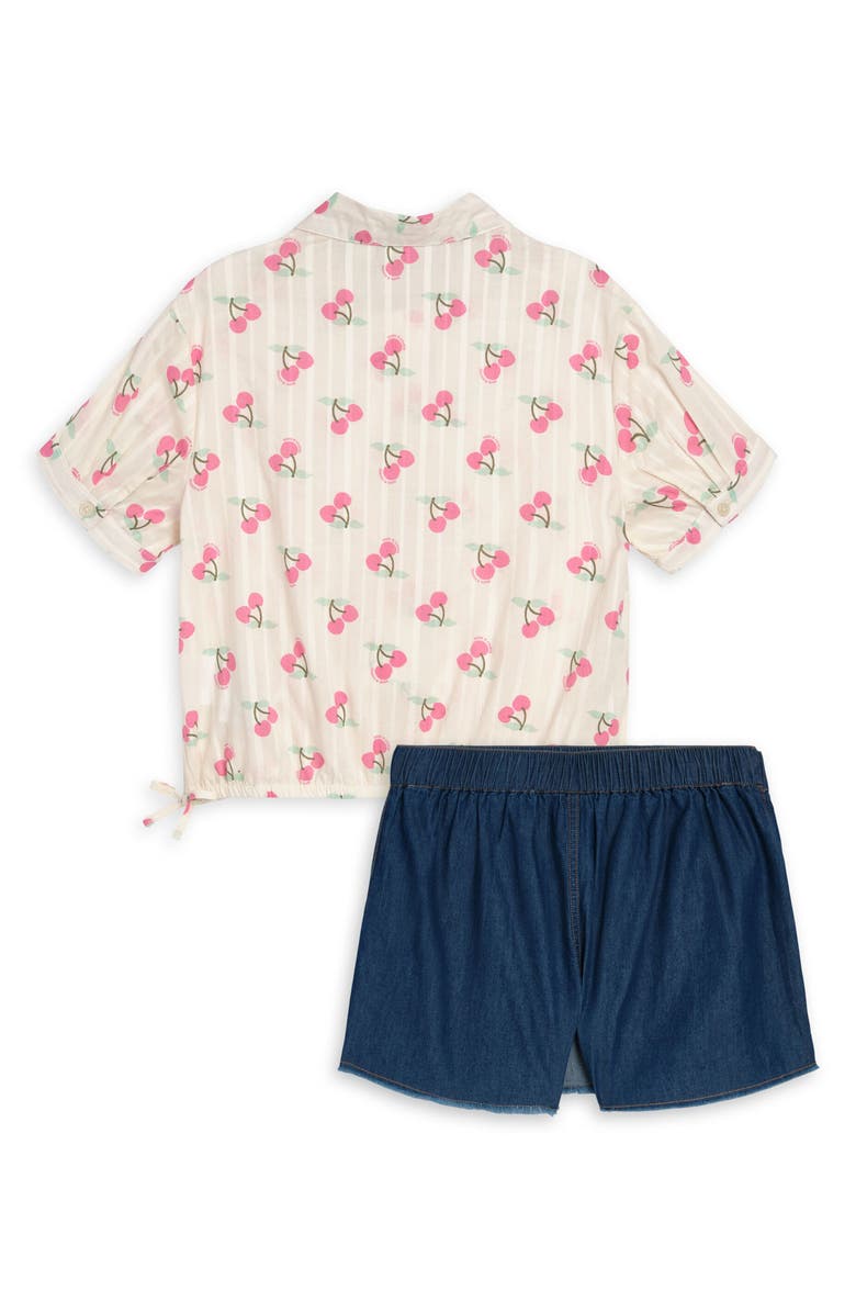 Scotch & Soda Kids' Cherry Print Button Front Shirt & Skort Set, Alternate, color, Eggnog