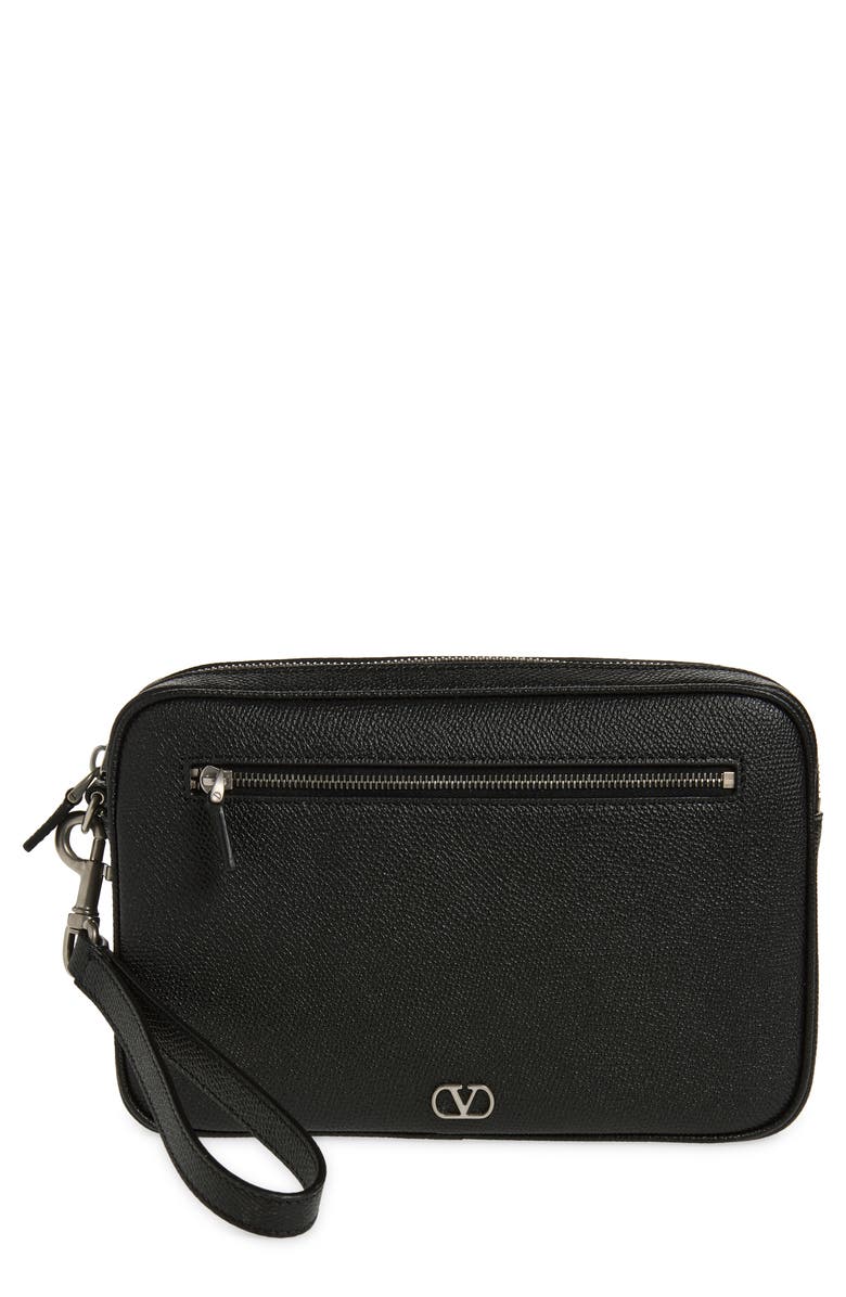 Valentino Signature VLOGO Zip Pouch, Main, color, Black