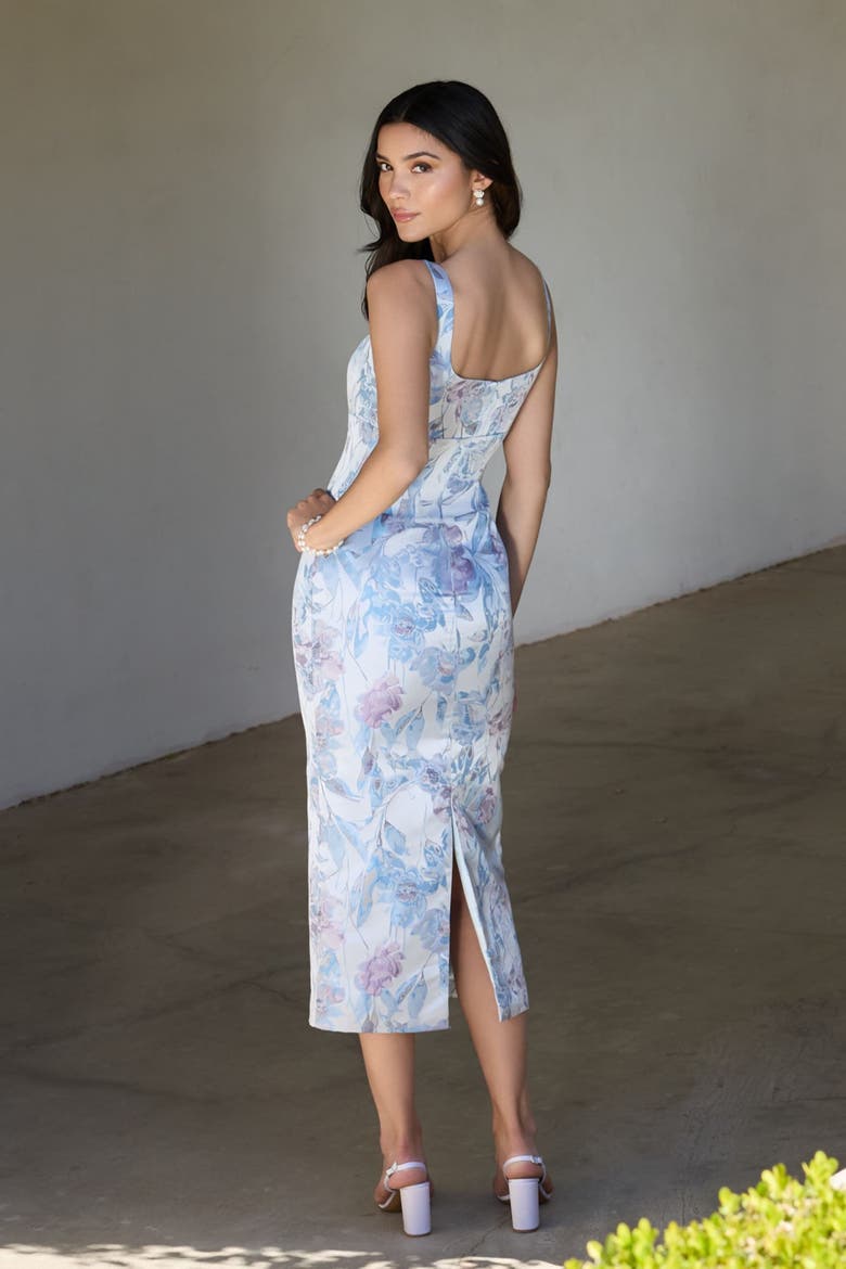 Brocade Sleeveless Square Neck Midi Dress, Alternate, color, Blue Multi
