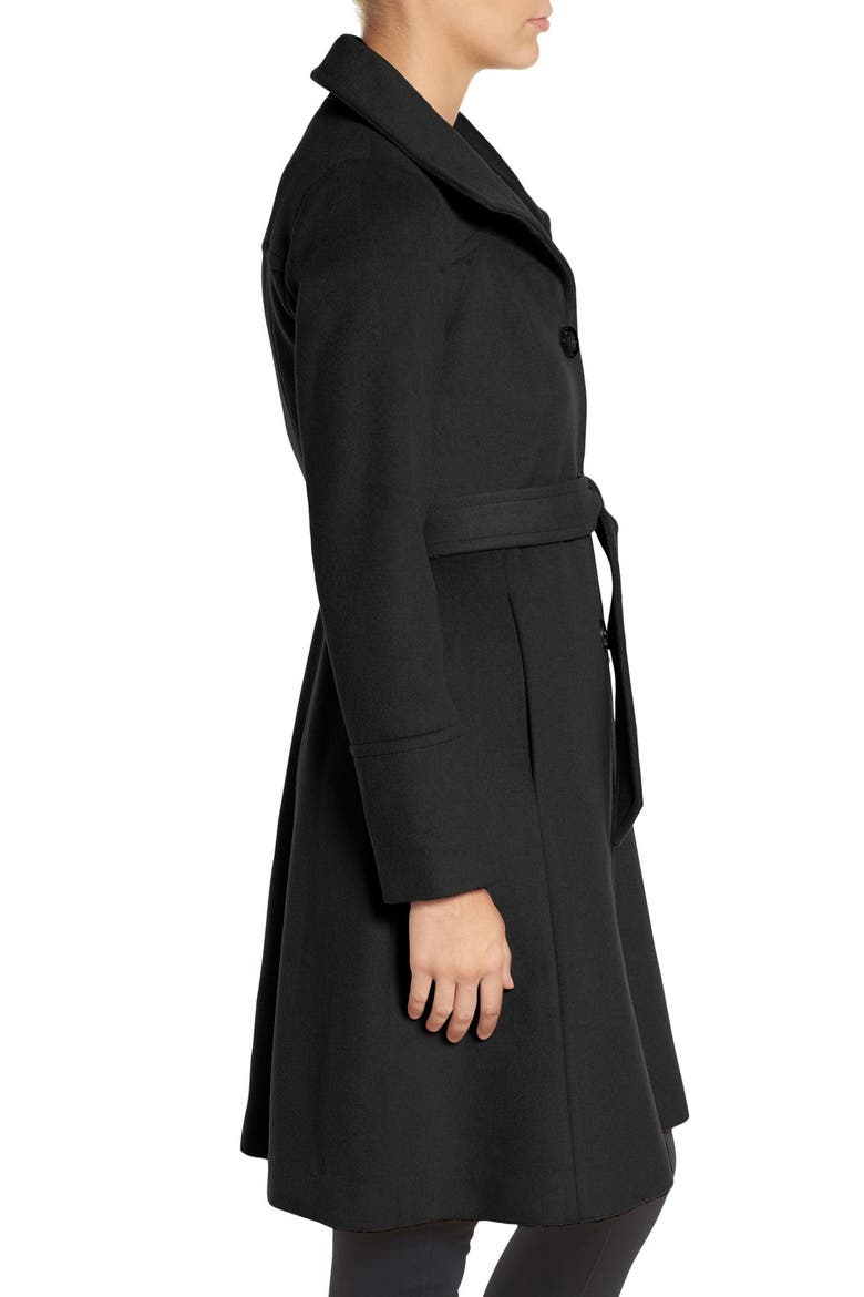 Luxe Wool Blend Belted Long A-Line Coat, Alternate, color, BLACK