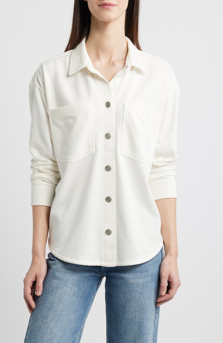 beachlunchlounge Tabitha Cotton Blend Terry Button-Up Shirt, Main, color, 