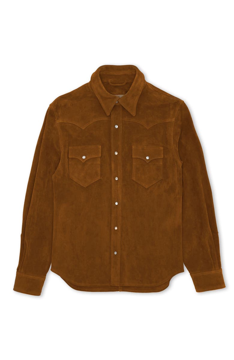 Fortela Ranch Texan Suede Leather Shirt, Main, color, Brown