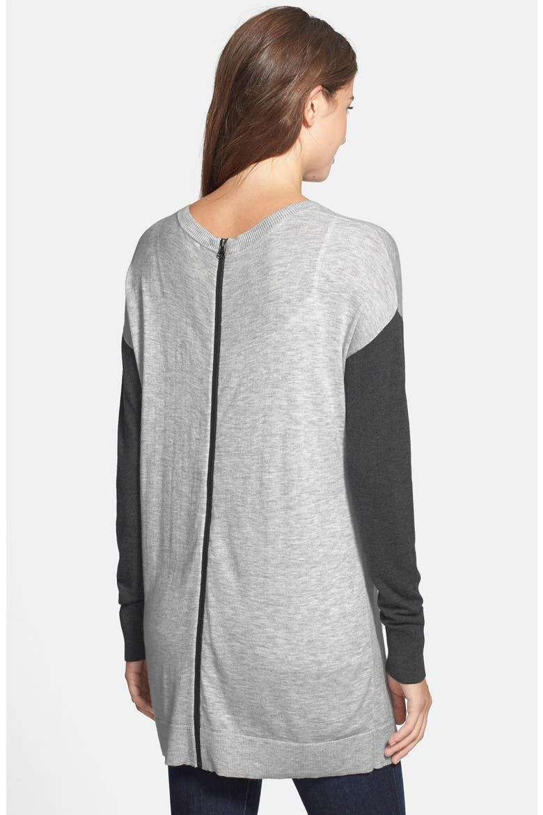 Back Zip V-Neck Tunic Sweater, Alternate, color, GREY- CHARCOAL COLORBLOCK