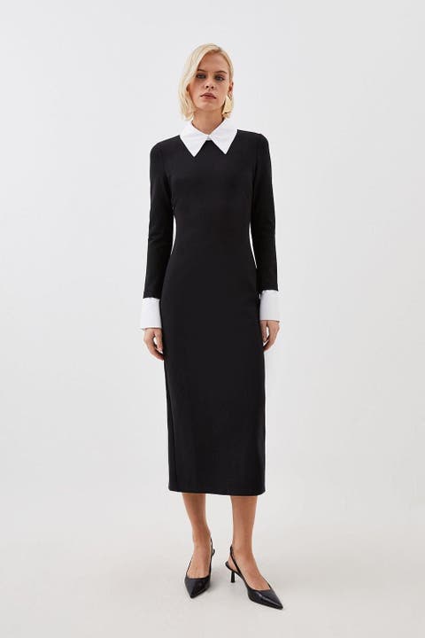 Jersey Cotton Poplin Midi Collar Dress