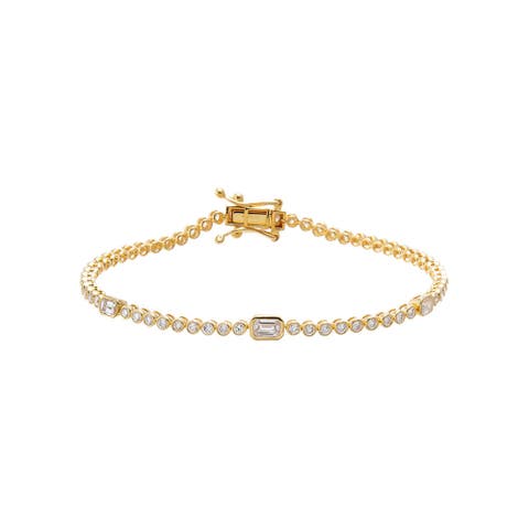 Lab Grown Diamond Bezel Multi Emerald Accent Tennis Bracelet