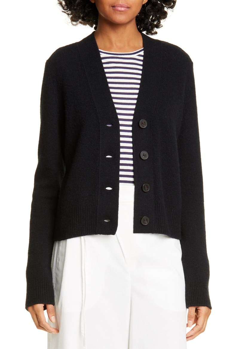 Shrunken Fit Button Front Cashmere Cardigan, Main, color, BLACK