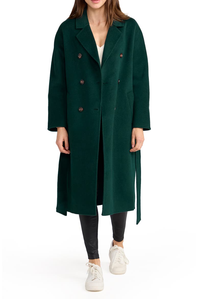 Standing Still Belted Wool Blend Coat, Alternate, color, DARK GREEN