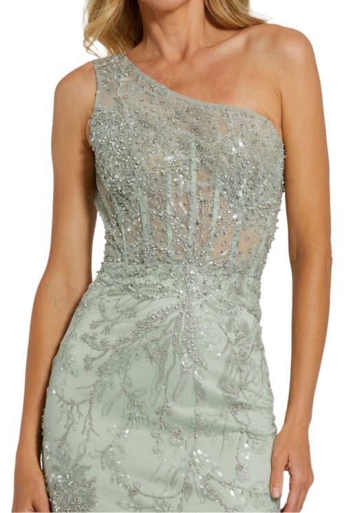 Mac Duggal One Shoulder Embellished Gown In Sage