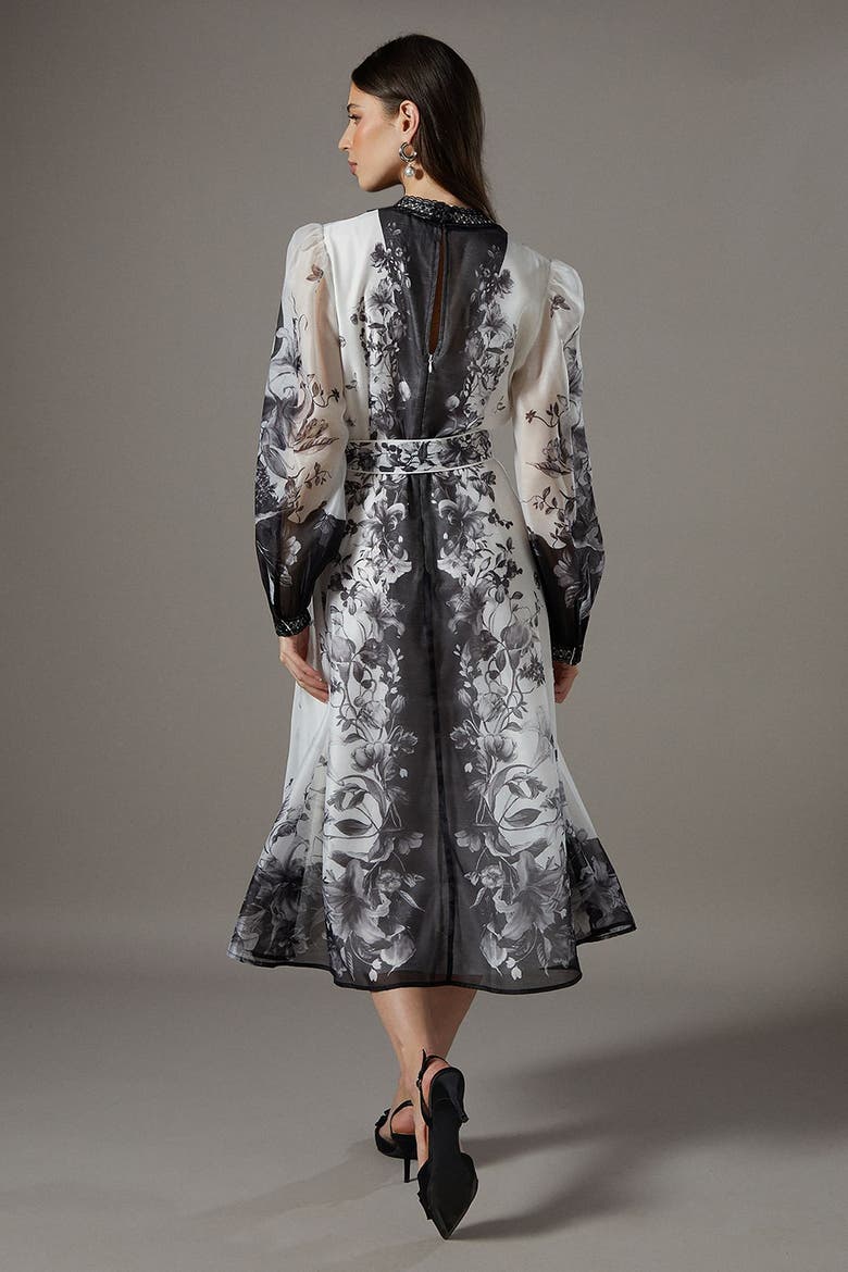 Printed Organza Shirt Dress, Alternate, color, Mono
