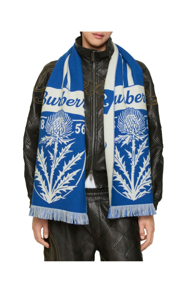 Burberry Thistle Shield Wool Scarf, Alternate, color, Flag Blue