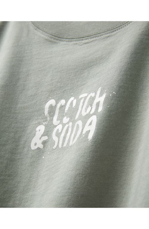 Scotch & Soda Dyed Boxy Crop Graphic T-shirt In Green