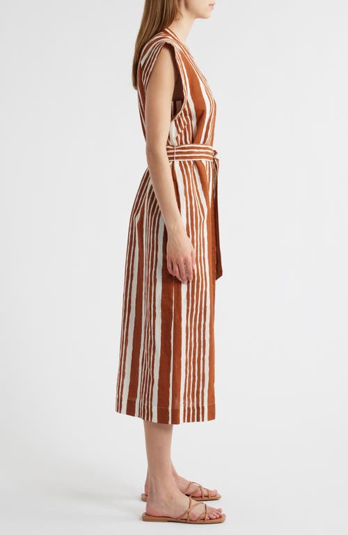Cleobella Lani Stripe Tie Waist Cotton & Linen Midi Dress