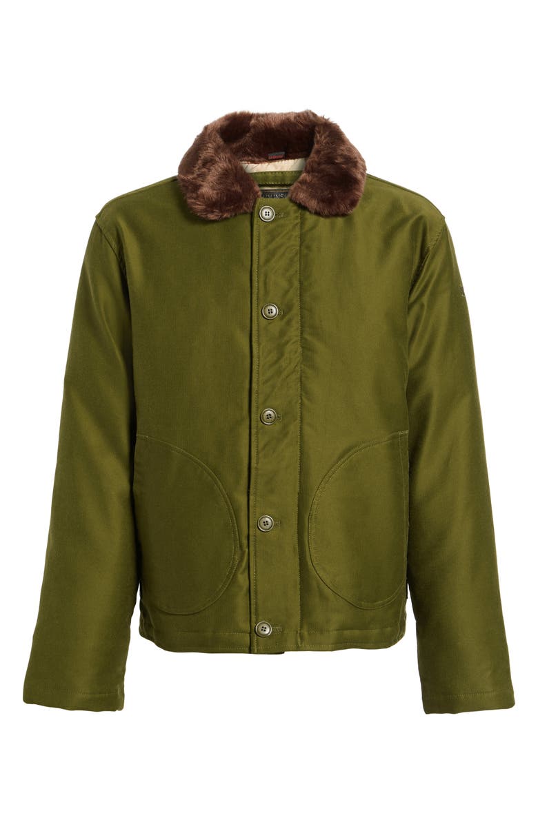 Schott NYC Faux Fur Collar Water-Repellent Corduroy Down Jacket, Alternate, color, 