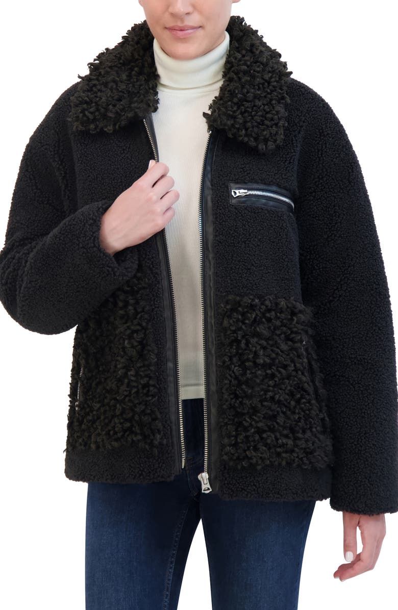 Hudson Jeans Faux Leather & Faux Shearling Zip-Up Jacket, Alternate, color,