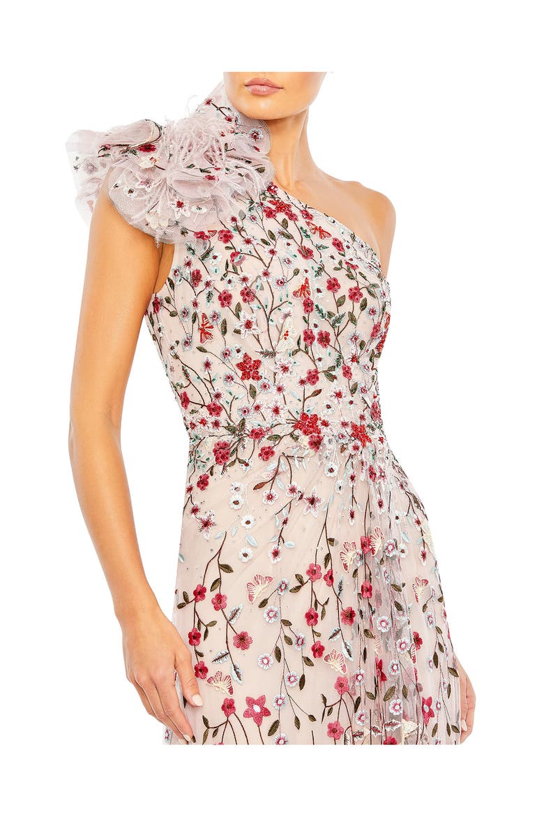 Embellished Ruffled One Shoulder A Line Gown, Alternate, color, ROSE MULTI