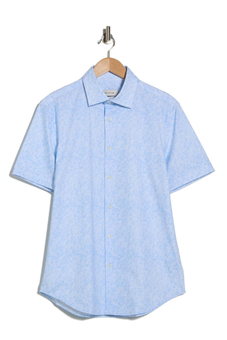 Print Short Sleeve Button-Up Shirt, Main, color, SKY