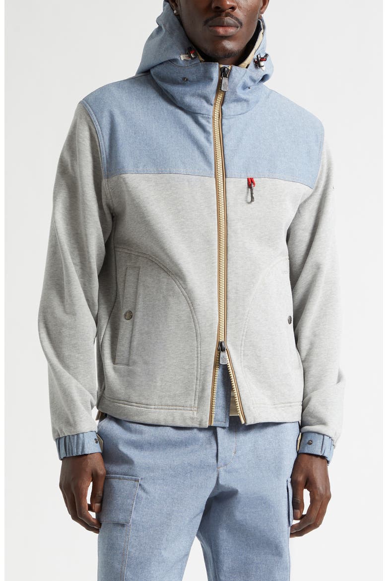 Cotton Fleece & Chambray Zip Sweatshirt, Main, color, GREY MELANGE