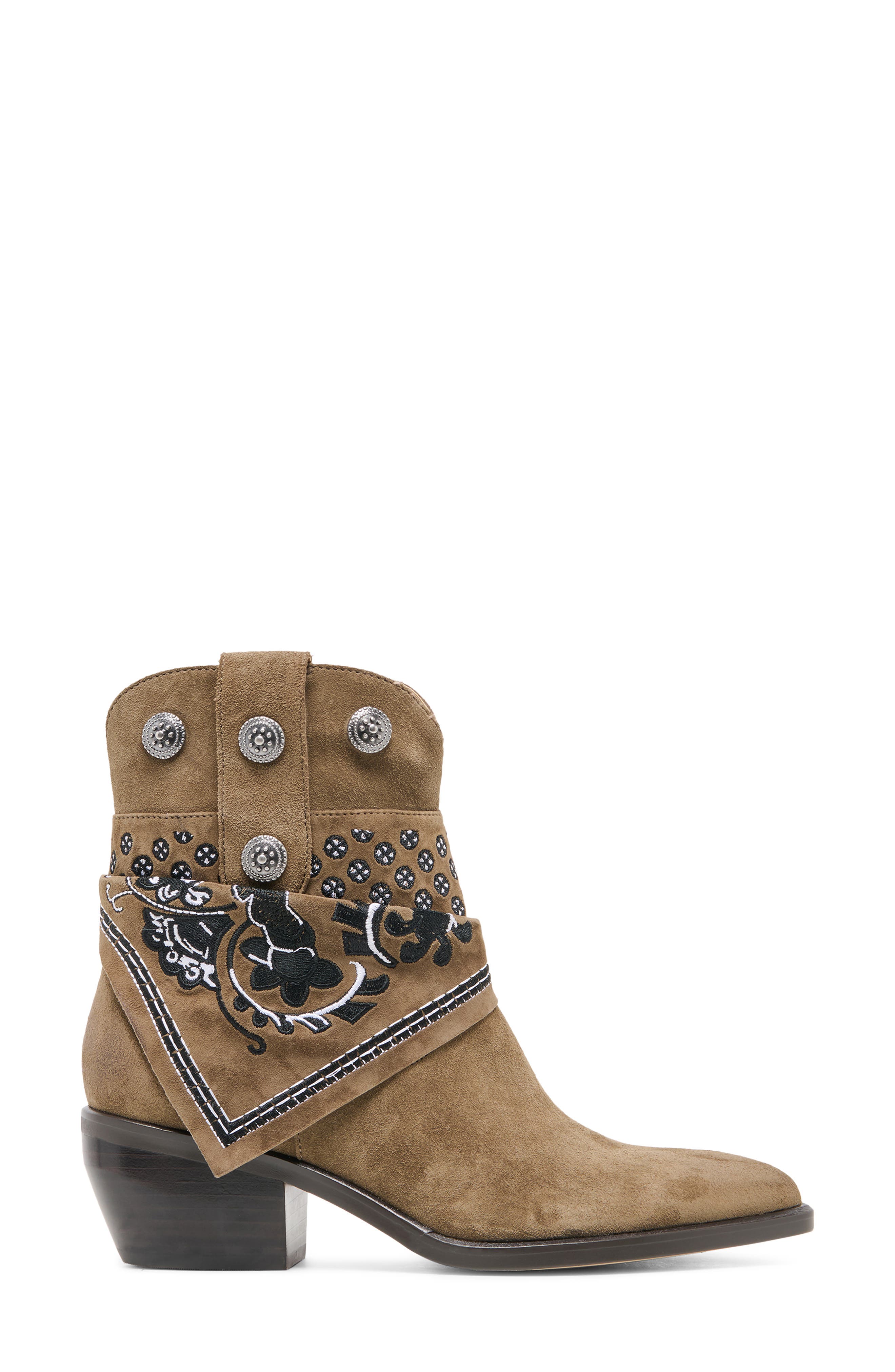 Mekala Embroidered Bootie, Alternate, color, OLIVE SUEDE