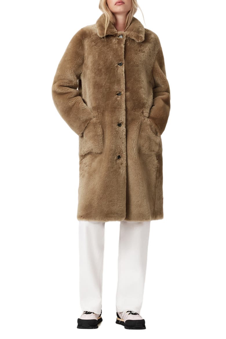 Serra Reversible Genuine Shearling Coat, Main, color, CONKER BROWN