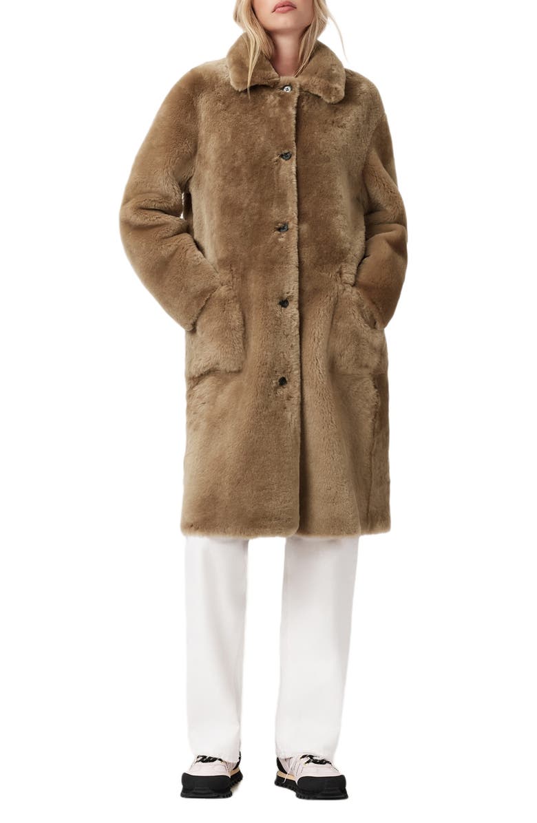 AllSaints Serra Reversible Genuine Shearling Coat, Main, color, Conker Brown