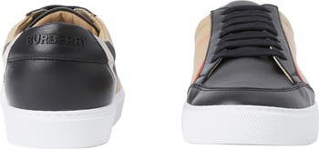Check and Leather Sneakers