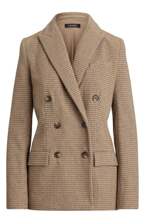 Ralph Lauren Lauren  Double Breasted Wool Blend Twill Blazer In Brown