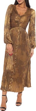 Marina Long Sleeve Pleated Dress