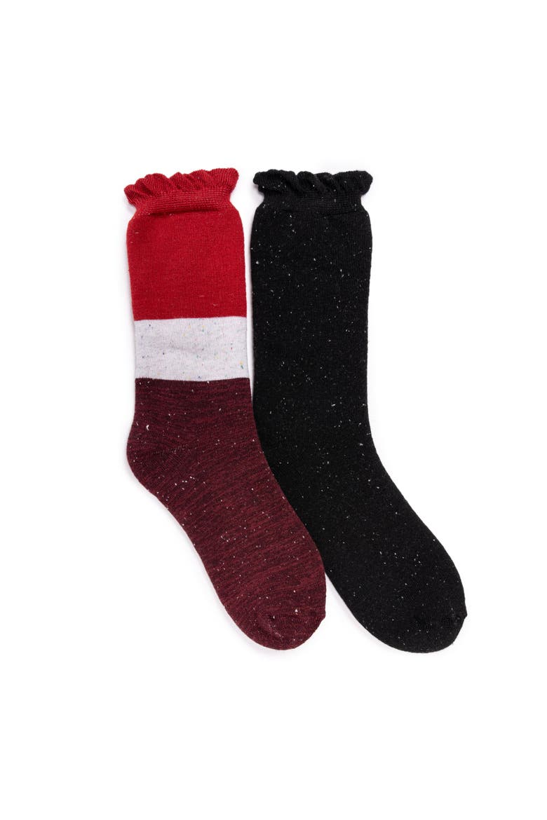 Women's 2 Pair Pack Ruffle Heat Retainer Crew Socks, Main, color, Red/Black