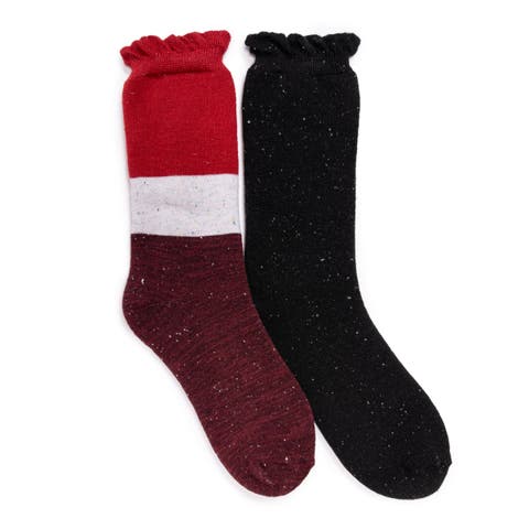 Women's 2 Pair Pack Ruffle Heat Retainer Crew Socks