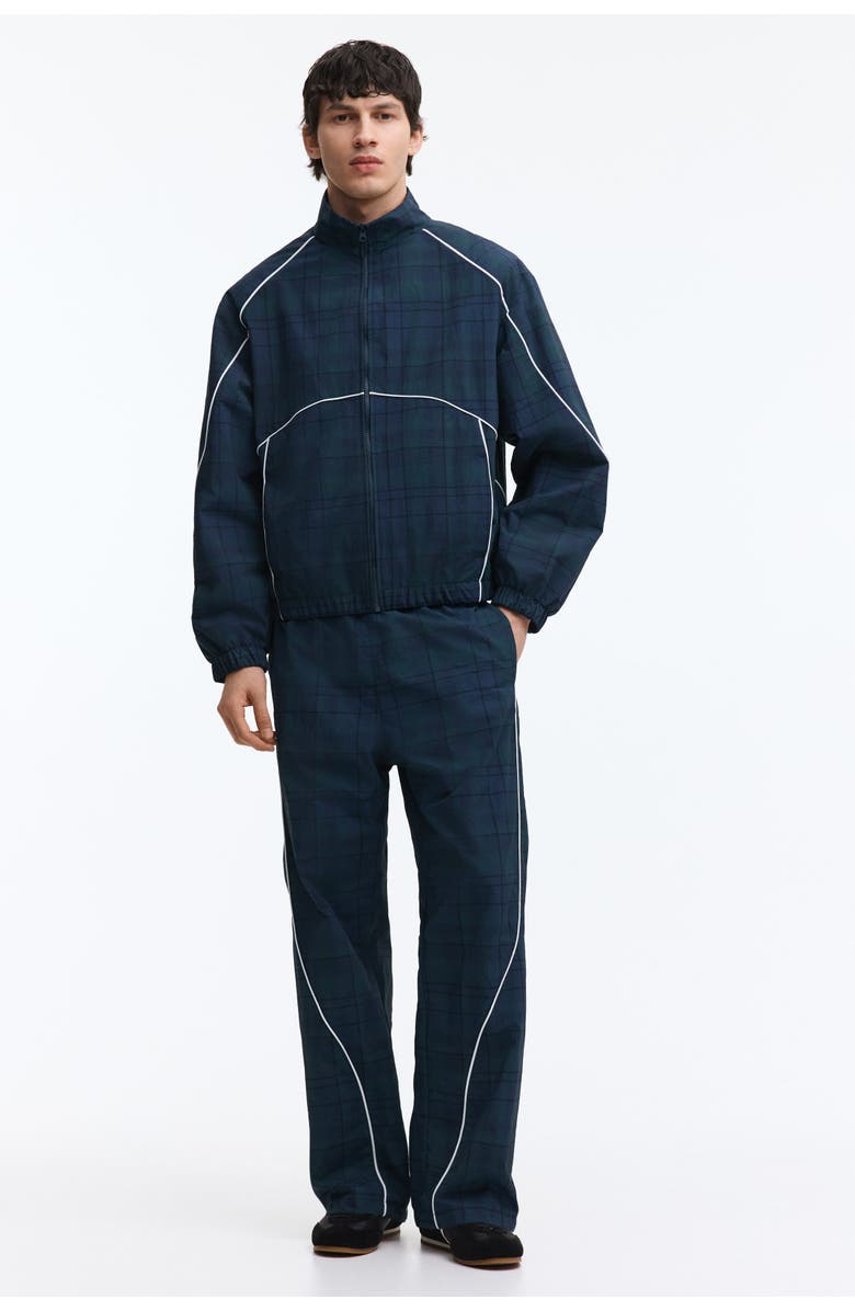 H&M Nylon track jacket, Alternate, color, Dark Blue/Plaid