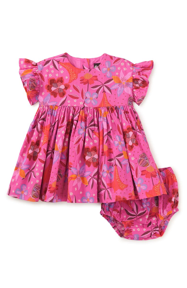 Tea Collection Ruffle Sleeve Baby Dress Set, Main, color, Brazilian Painted Floral