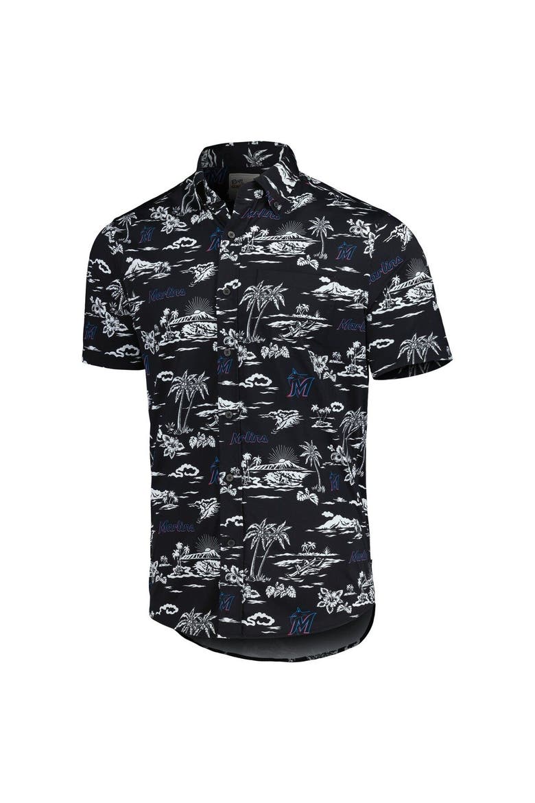 Men's Reyn Spooner Black Miami Marlins Kekai Performance Button-Up Shirt, Alternate, color, Black