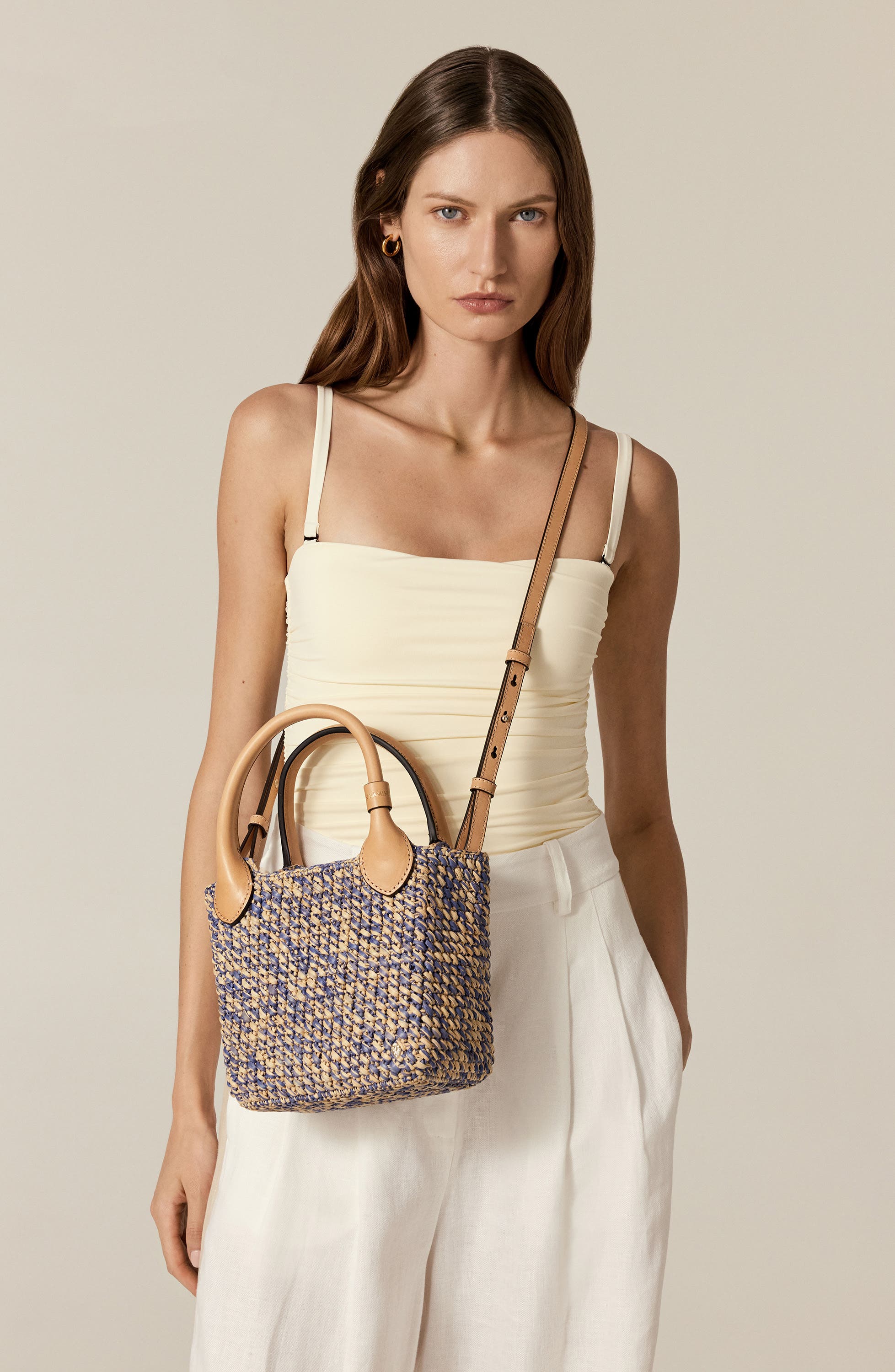 Mini Ampara Woven Tote Bag, Alternate, color, LAPIS MELANGE/ BEIGE