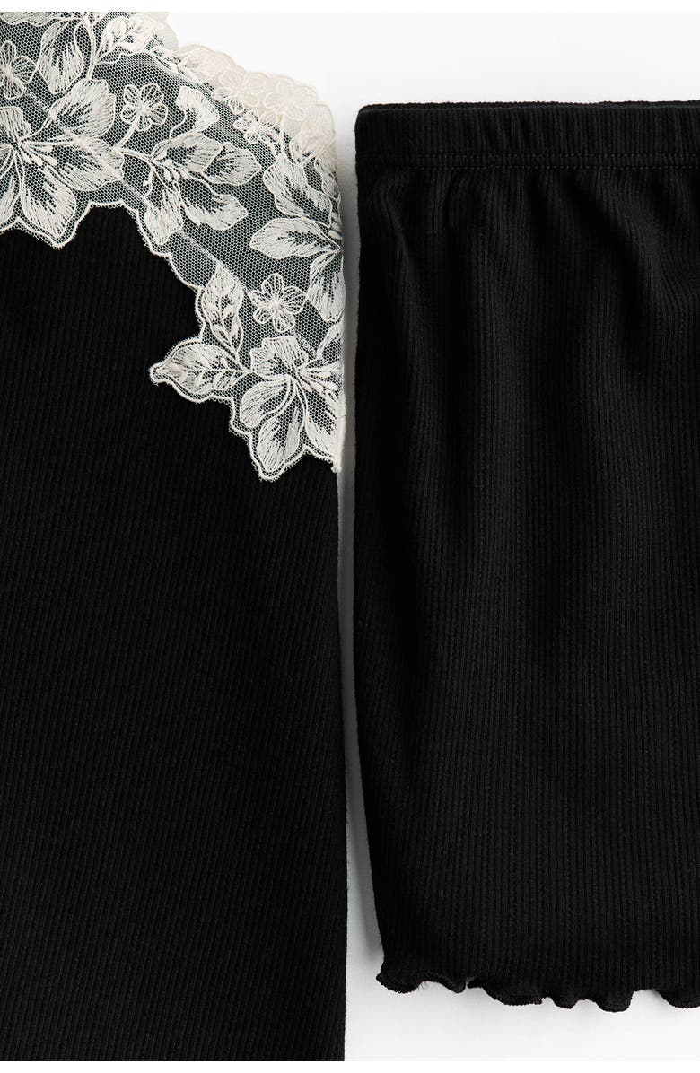 H&M Ribbed Jersey Pyjamas, Alternate, color, Black