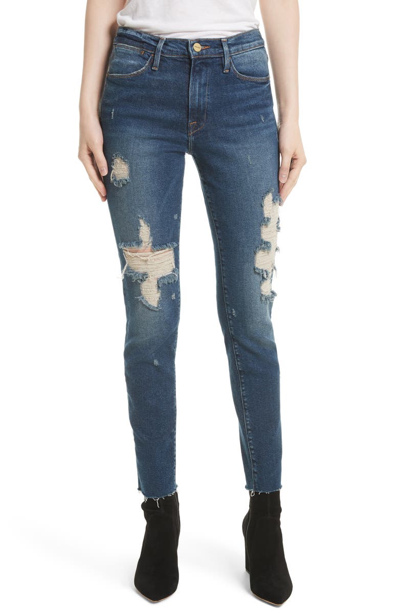 FRAME Le High Raw Edge Skinny Jeans, Main, color, 