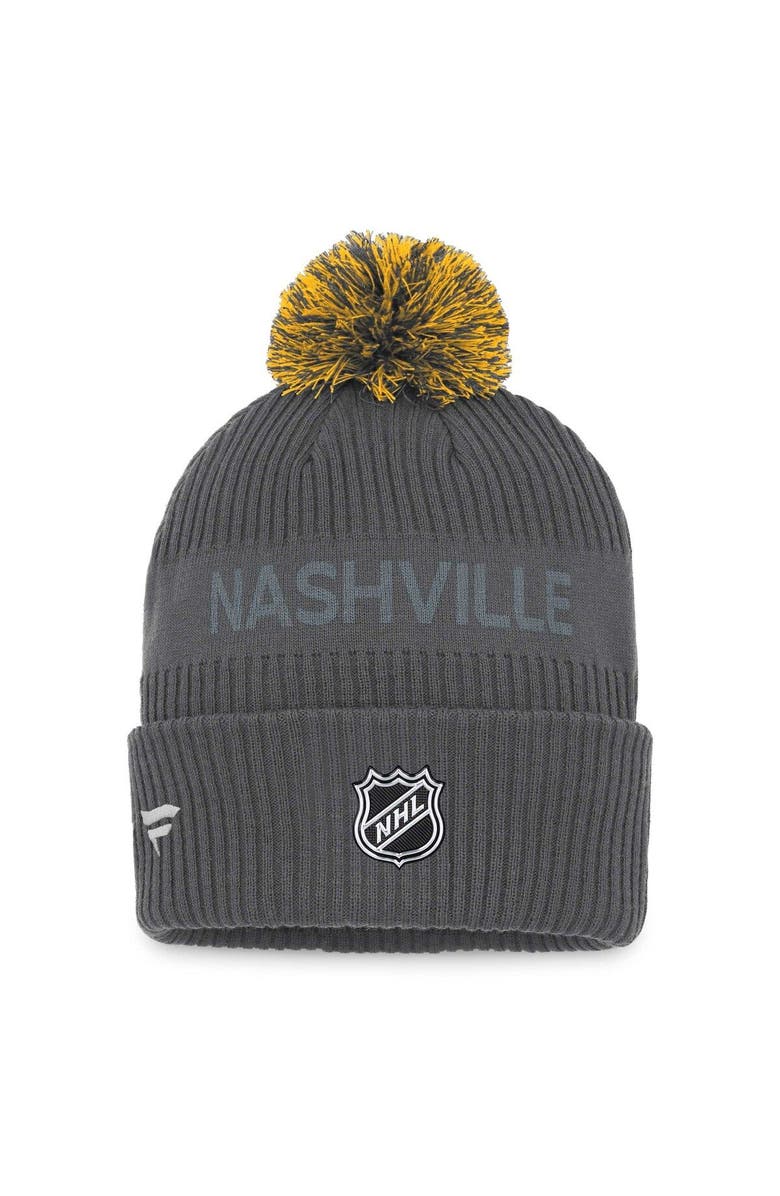 FANATICS Men's Fanatics Branded Charcoal Nashville Predators Authentic Pro Home Ice Cuffed Knit Hat with Pom, Alternate, color, 