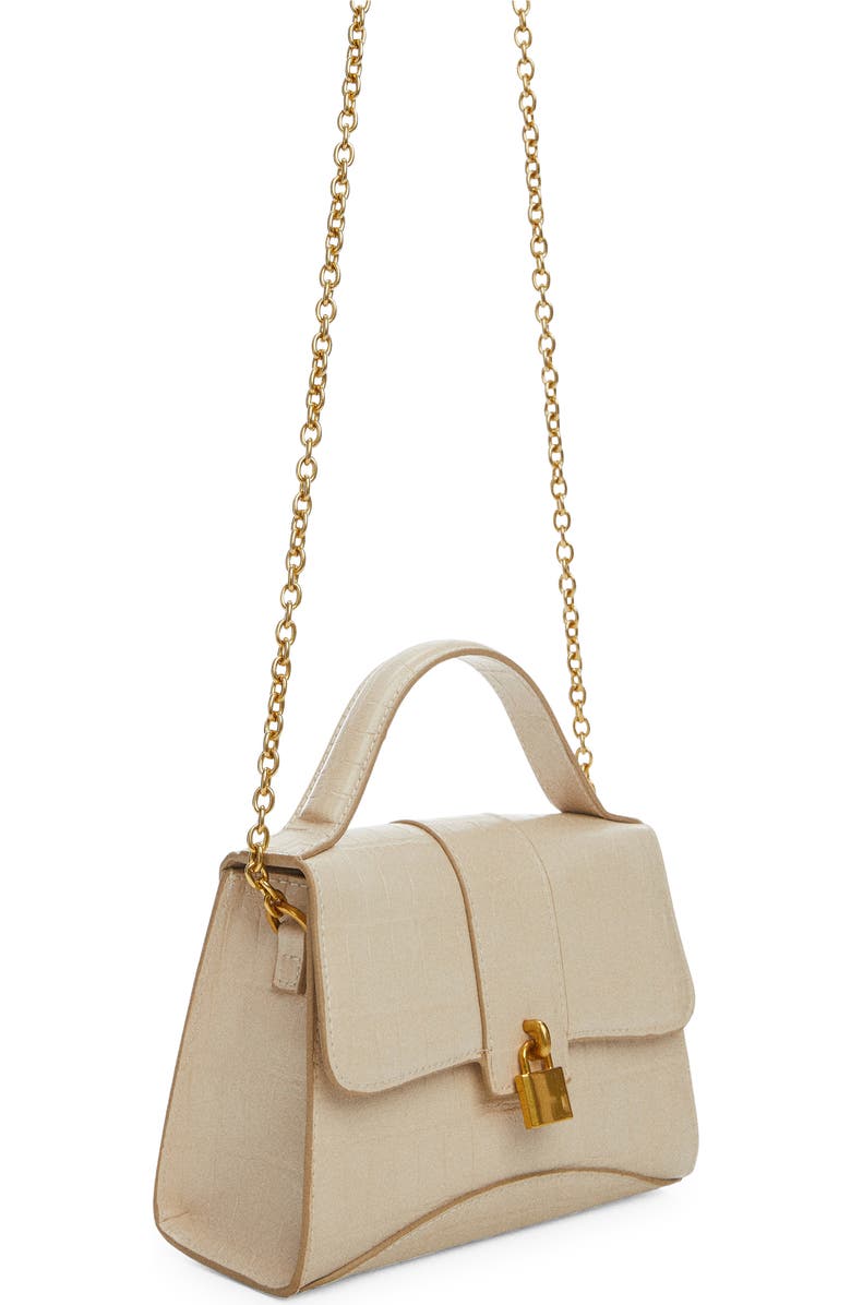 MANGO Padlock Croc Embossed Envelope Top Handle Bag, Alternate, color, Off White