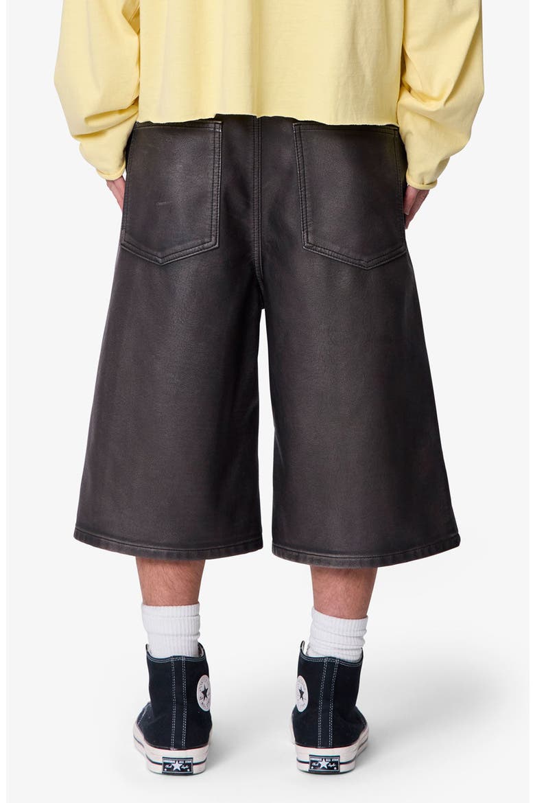 Ultra Baggy Washed Faux Leather Shorts, Alternate, color, BLACK