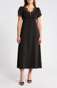 MAX STUDIO Lace Trim Puff Sleeve Maxi Dress